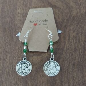 Hand Crafted Silver and Green Gemini Earrings